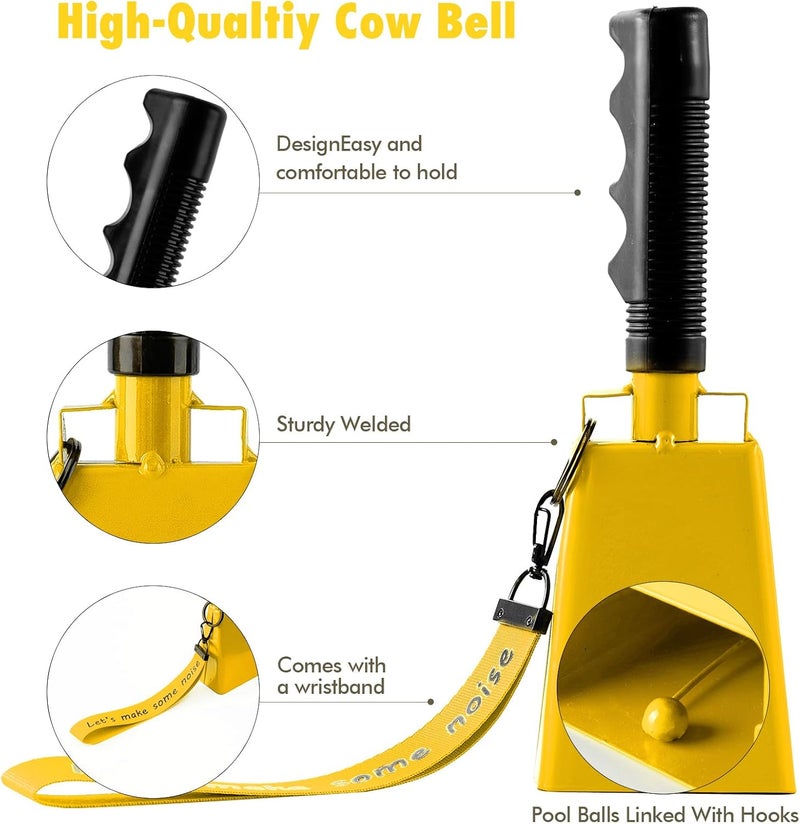 CHMI Cow Bells with Wrist Strap - Cowbell with Handle 2pcs, Customizable Cowbells for Sporting Events, for Football Games,Chimes, Percussion, Musical Instruments, Call Bell, Farm Ranch (yellow-1pack) - Image 2